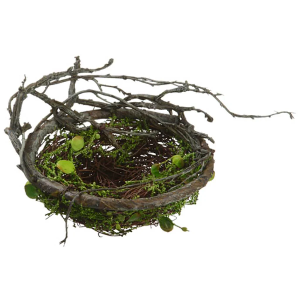 BIRDNEST W/MINI LEAF GR/BR 6in