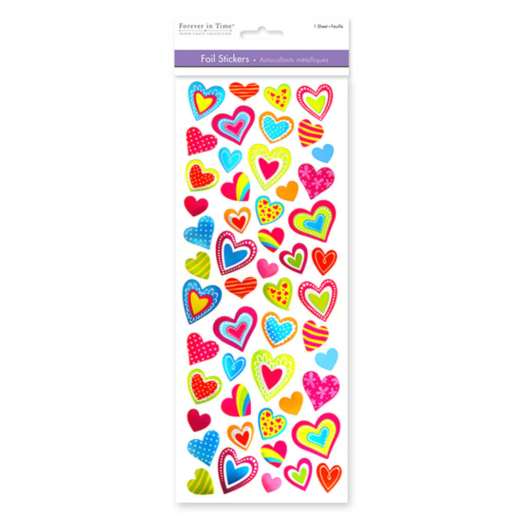 Paper Craft Stickers: 4.75in x 12in Foil Icons 3D Heart Medley