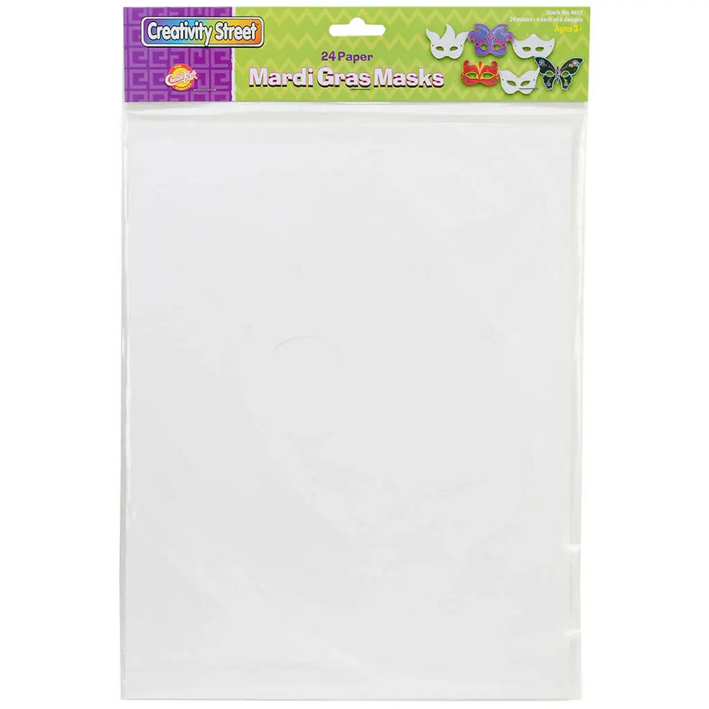 PAPER MARDI GRAS MASK 6 ASST DSGN 24CT-1