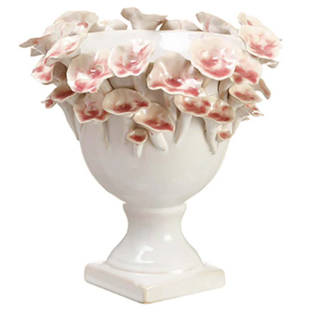 9inH x 8.25inD CERAMIC VASE WH/PK