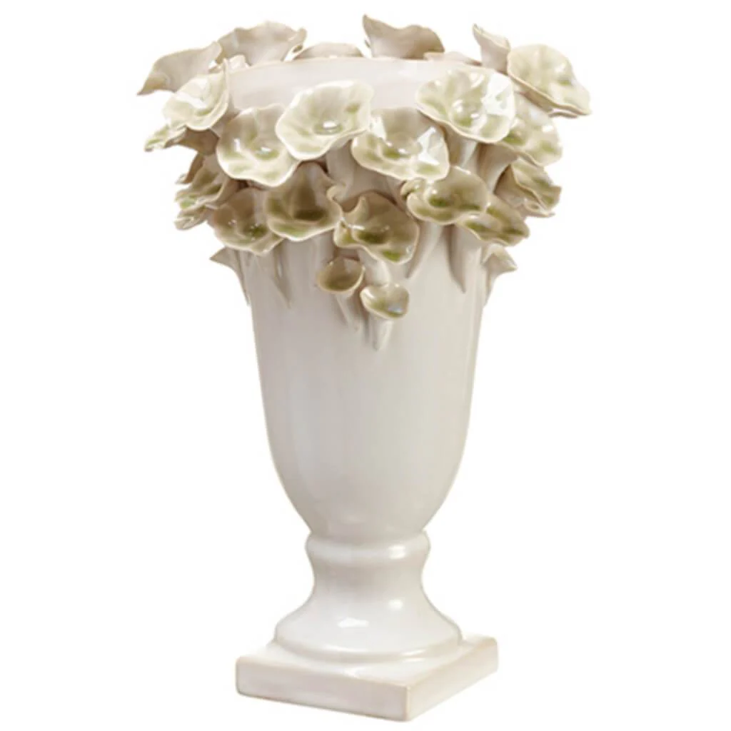 10.6H6.5"D CERAMIC VASE WH/GR