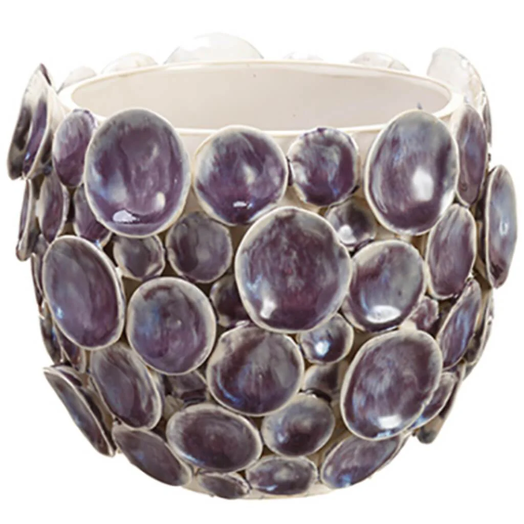 5.9inH x 6.6inD CERAMIC VASE WH/BL