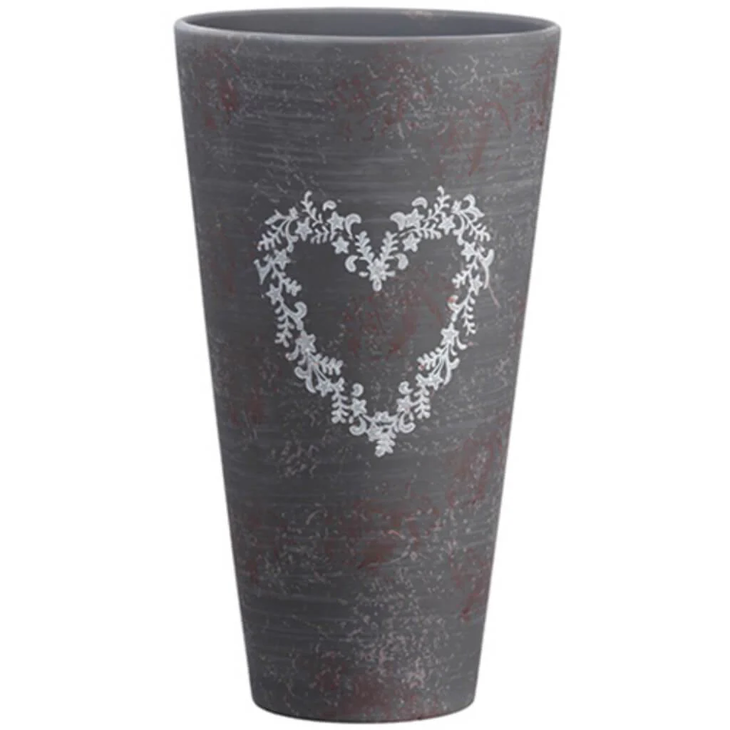 HEART CERAMIC VASE GRAY 12.9inH x 7inD