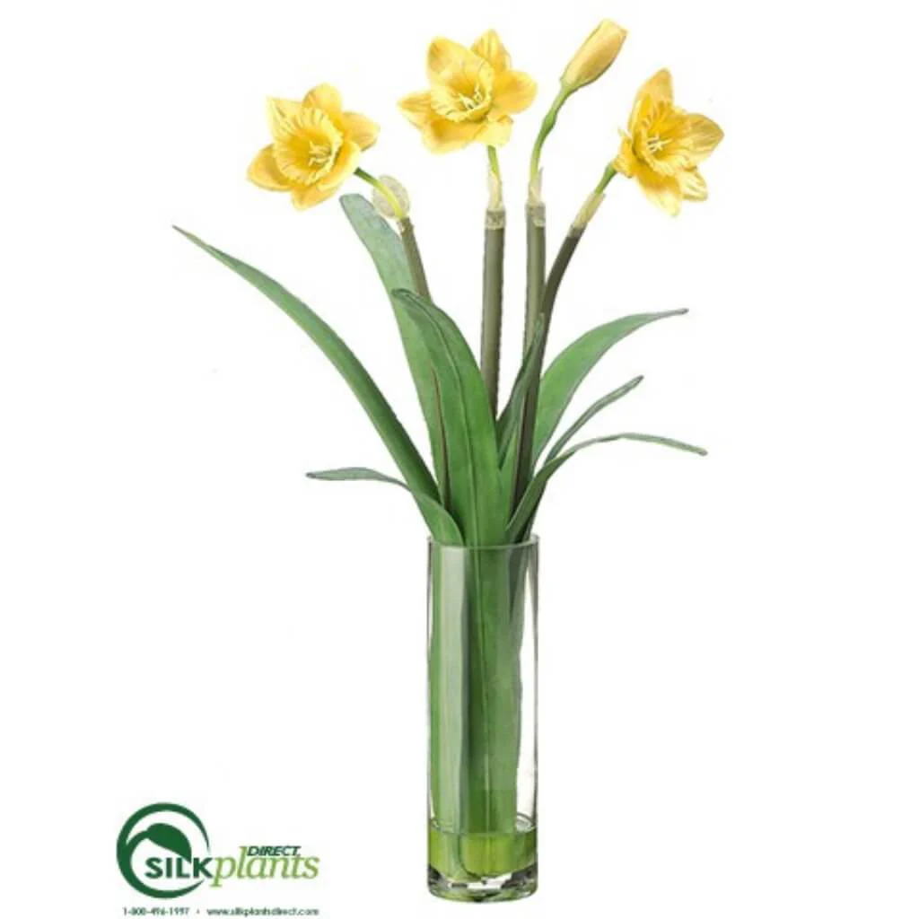 18.5"DAFFODIL IN GLASS VASE YE