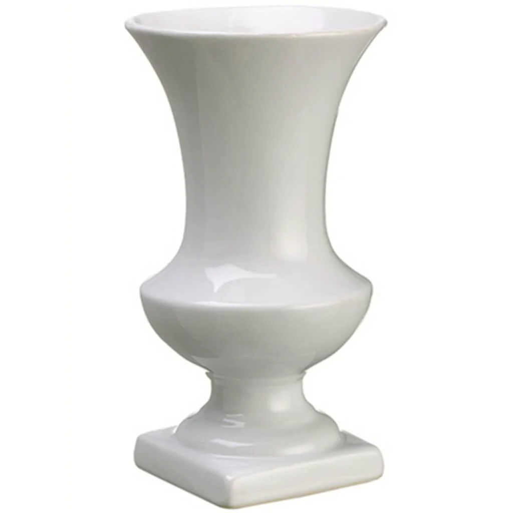 Ceramic Footed Urn White 9.8inHx5.5inD
