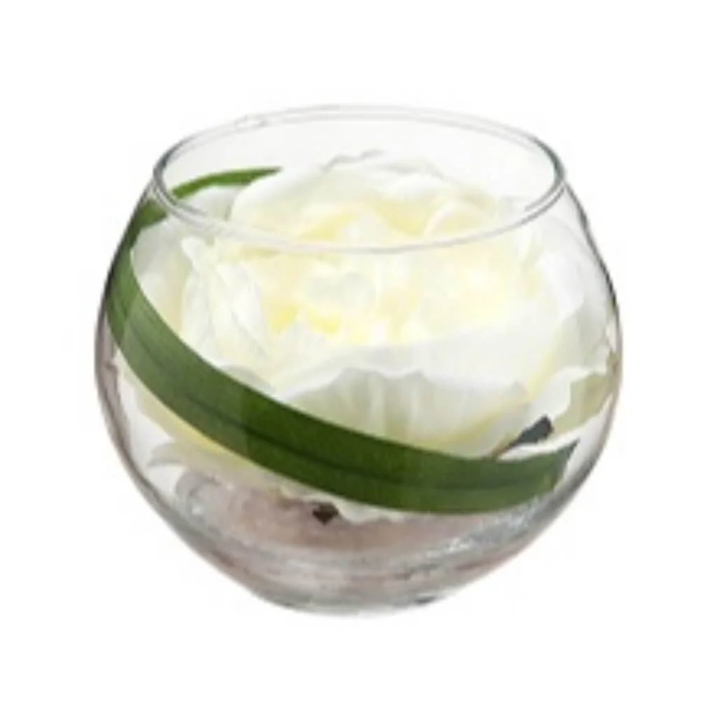 3.25in PEONY IN GLASS VASE WHITE