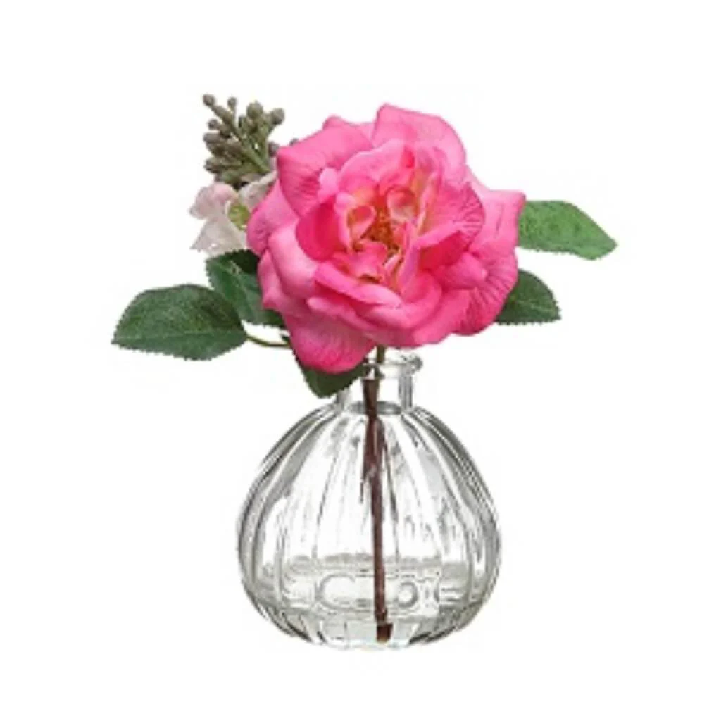 6in ROSE/LILAC IN GLASS VASE FU