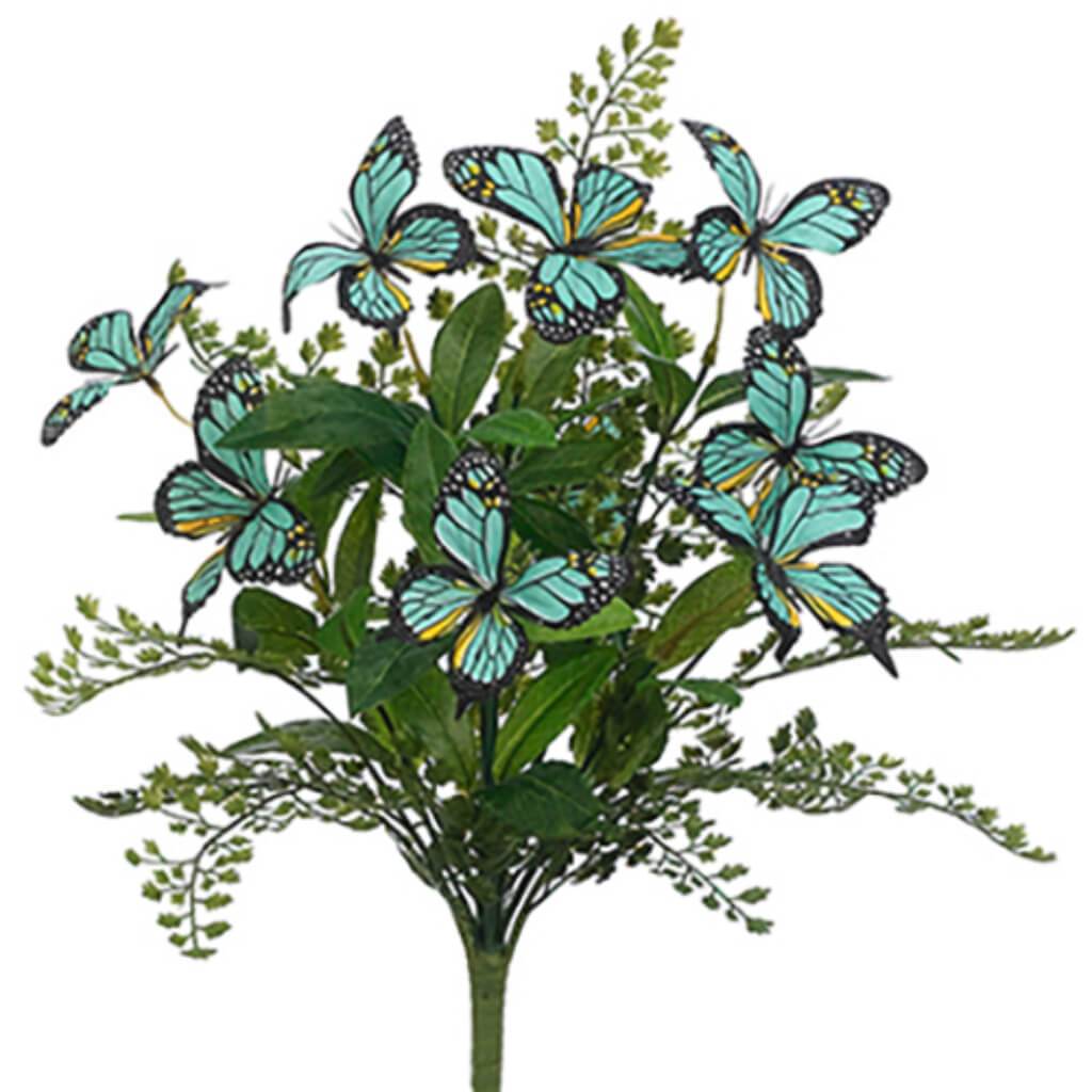 17in FERN BUSH W/BUTTERFLY GR/AQ
