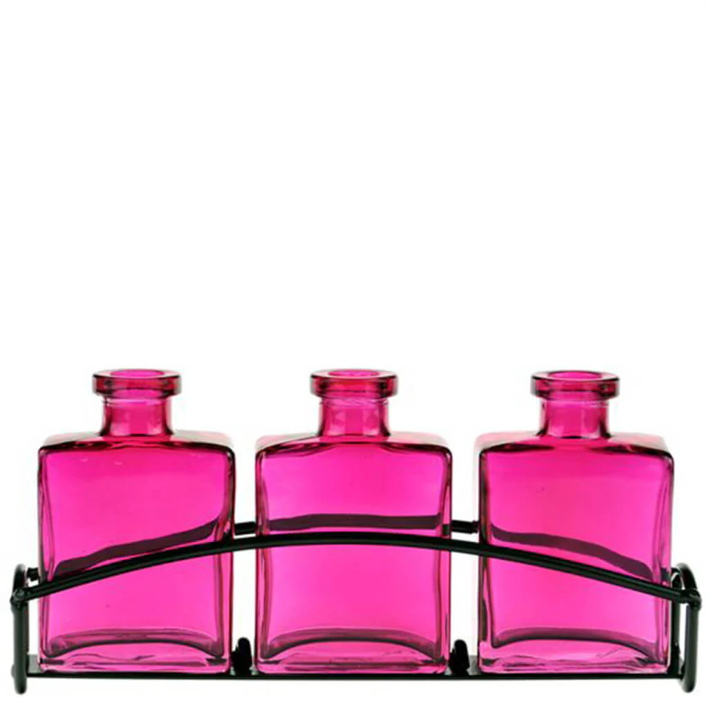 Tabletop Stand 10in with 3 Rio Glass Vases, Fuchsia