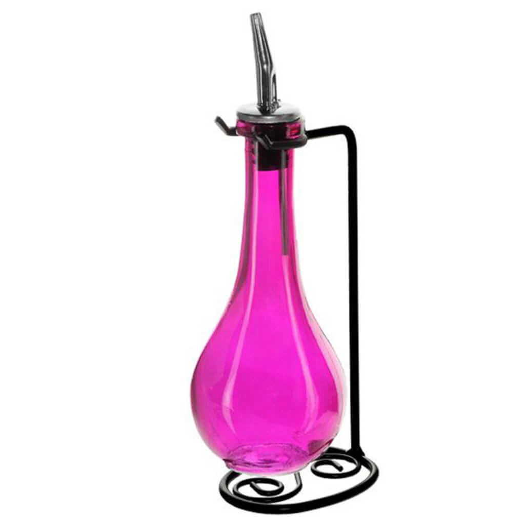 Single Oil & Vinegar Glass Drop Cruet Set Fuchsia