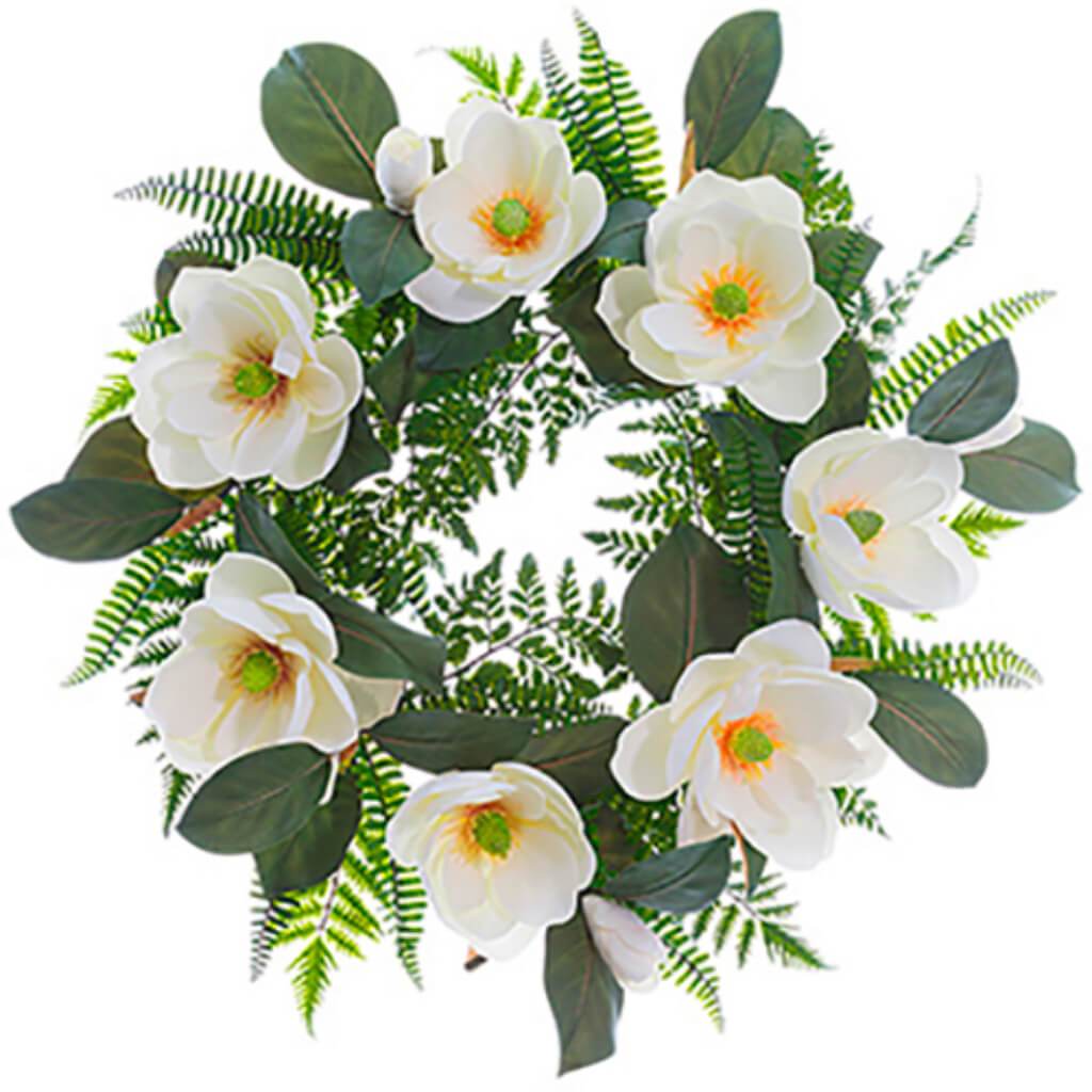 Magnolia/Fern Wreath 24" Wh