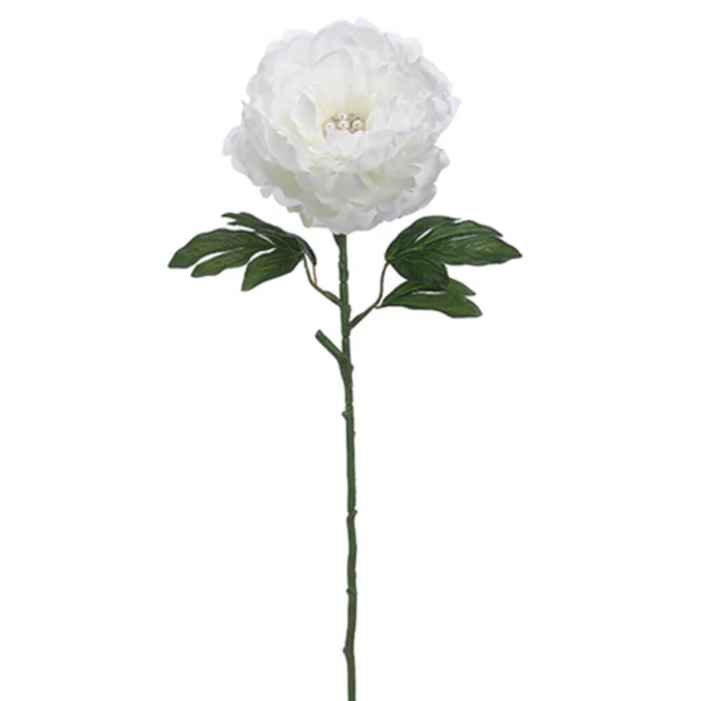 Rhinestone Peony Spray 25" White