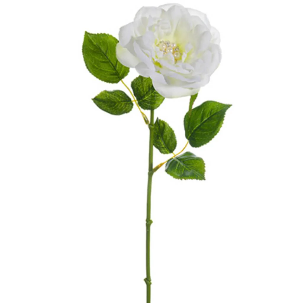 Rhinestone Rose Spray 17" White