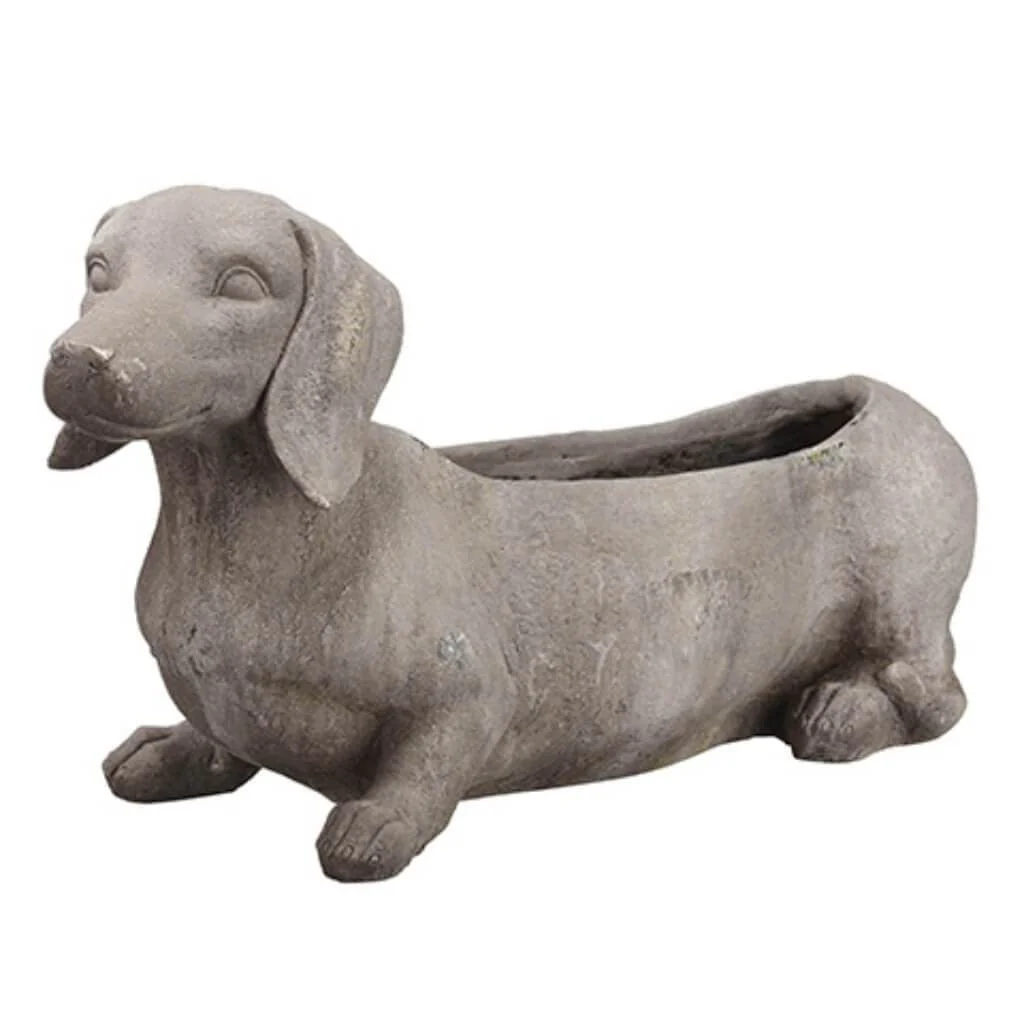 11.5"Dog Planter Gy/At