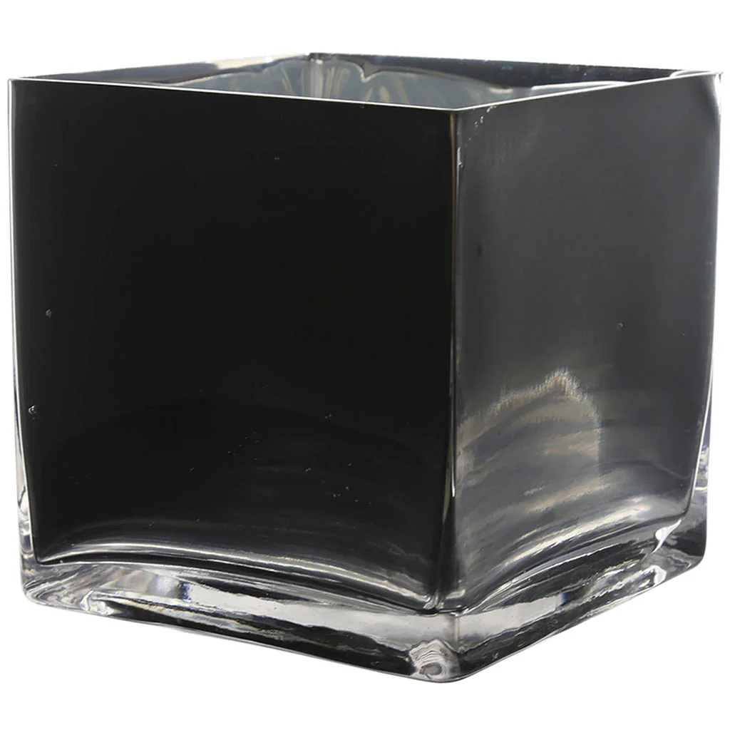 Handblown Black Cube Glass Vase / Candle Holder 6in