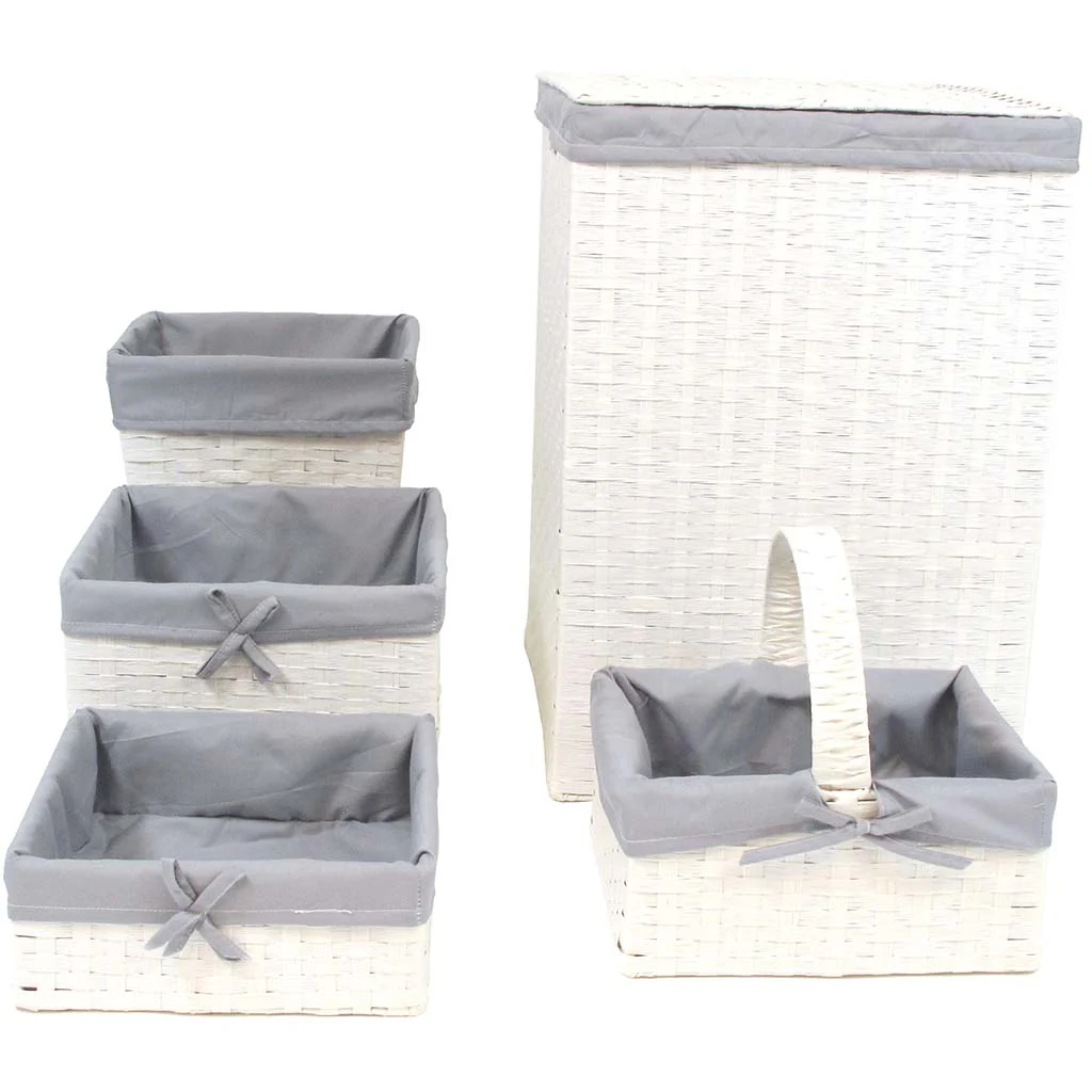 Hamper Set 5pc, White & Gray