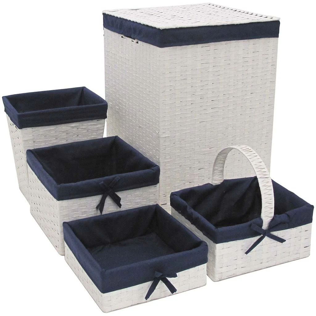 Hamper Set 5pc, White & Navy
