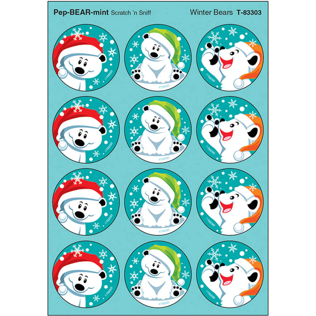 Winter Bears, Pep-BEAR-mint scent Scratch 'n Sniff Stinky Stickers