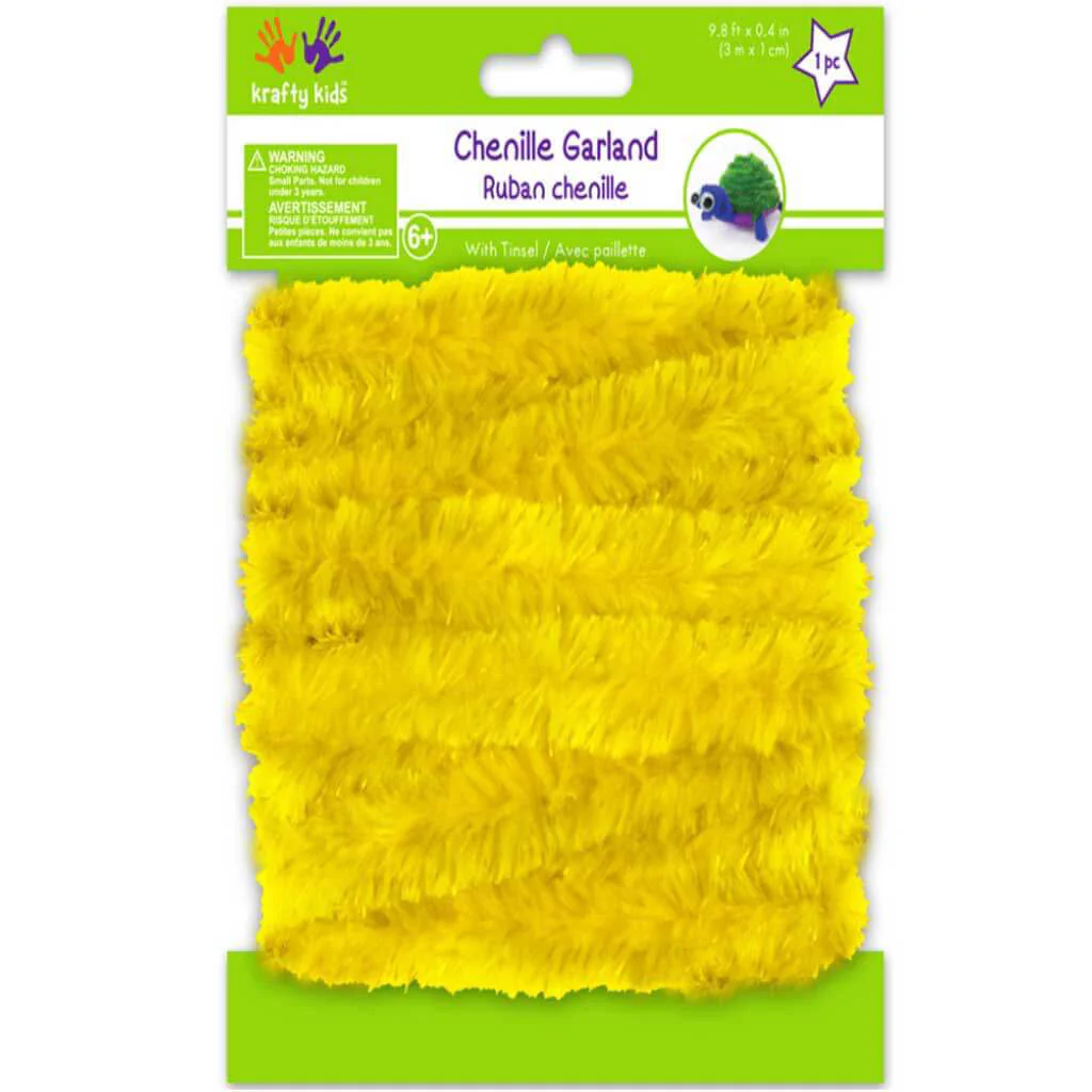 Chenille Garland: 1cm x 3m with Tinsel, Yellow