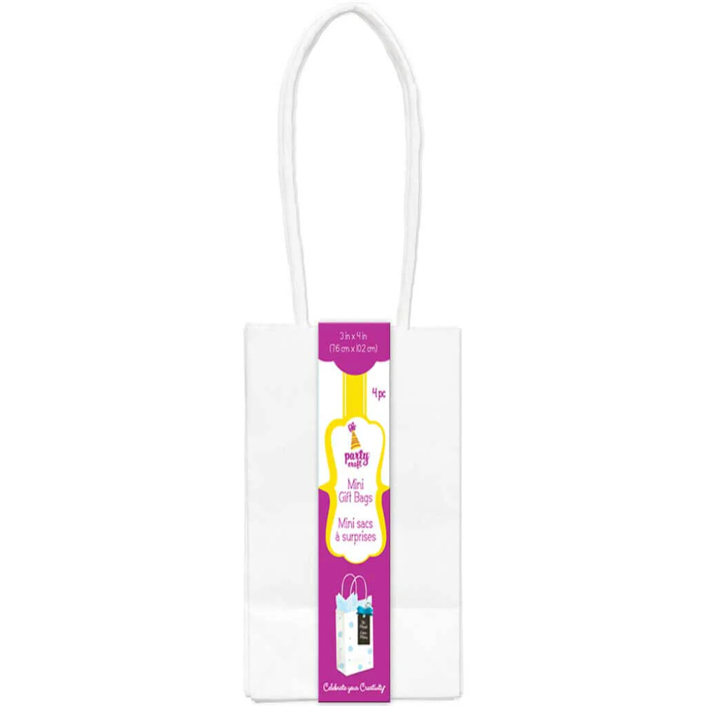 Party Craft 3in x 4in Mini Craft Bags 4pc 3.5in, White