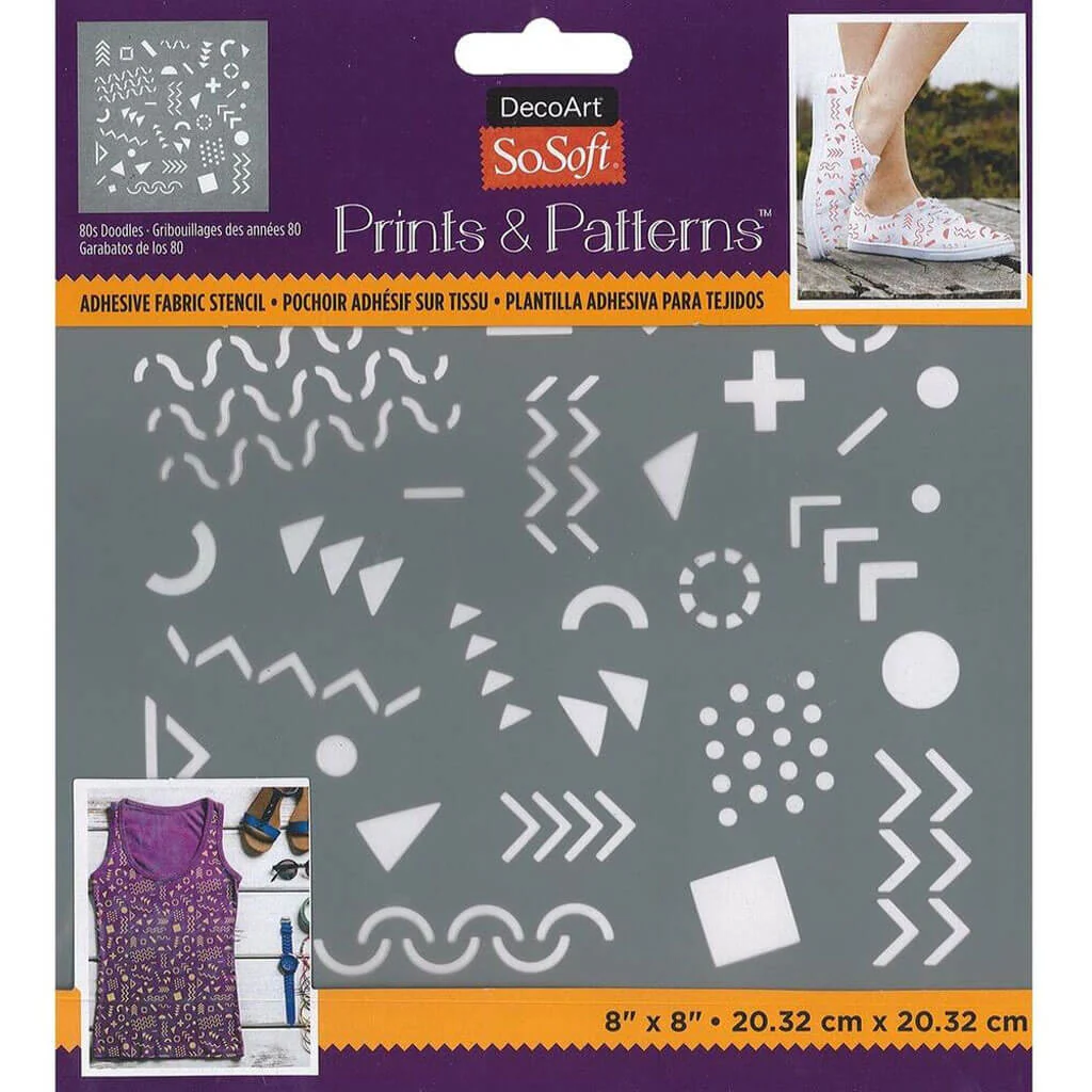 Fabric Stencils Prints & Patterns 8in x 8in, 80S Doodles