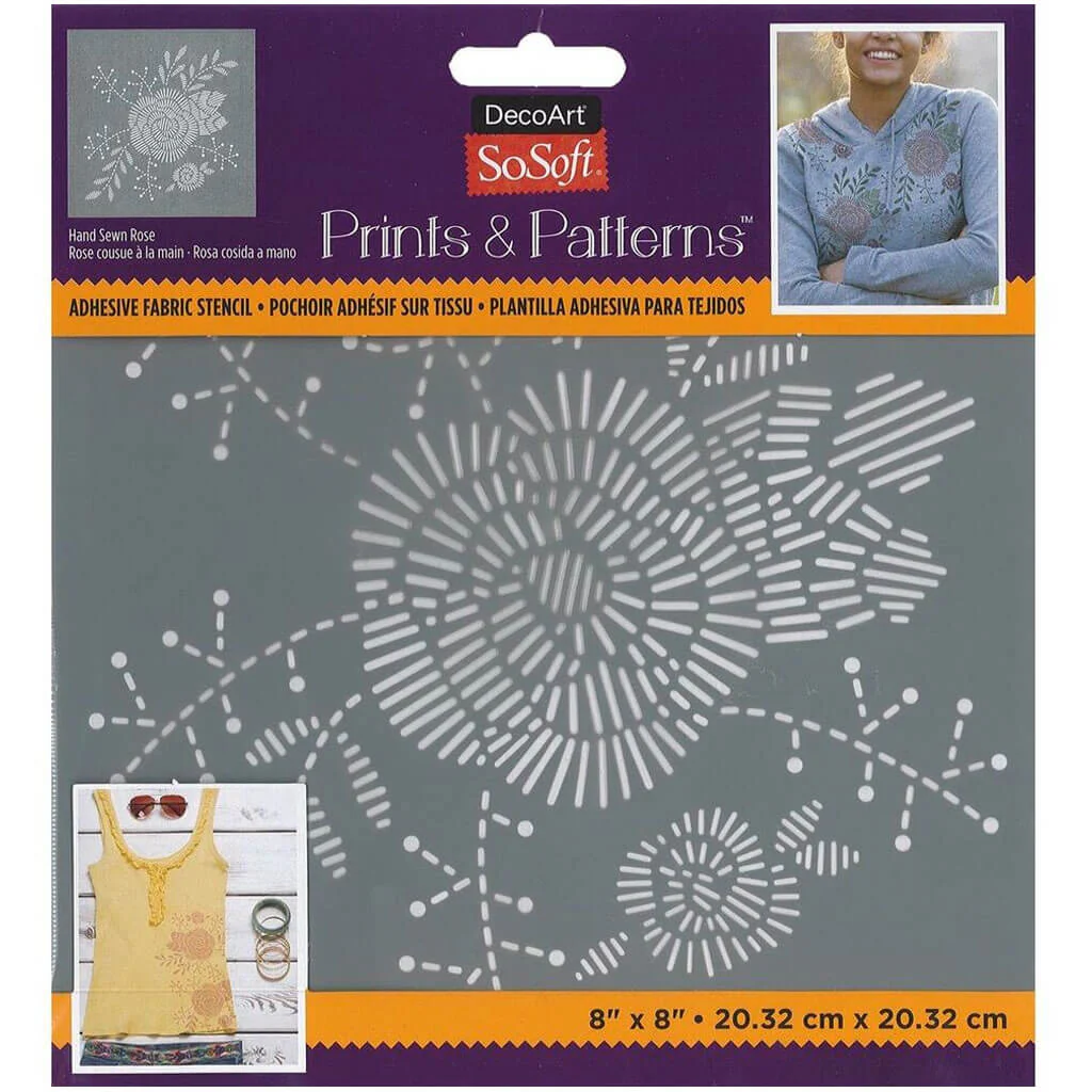 Fabric Stencils Prints & Patterns 8in x 8in, Hand-Sewn Rose