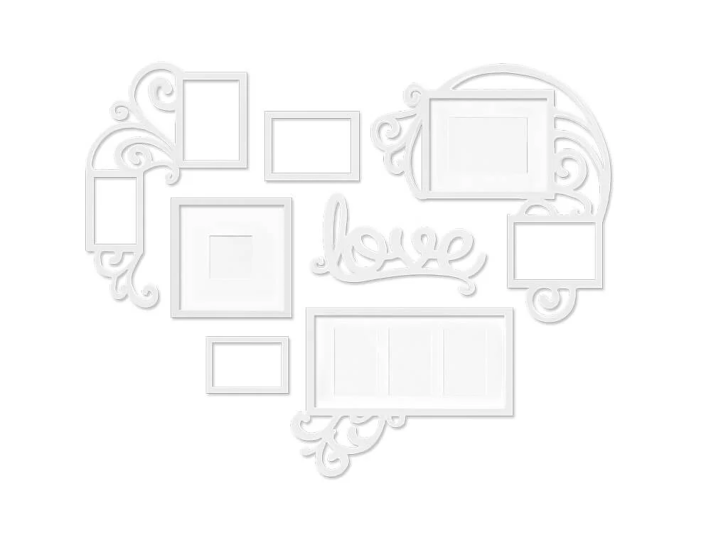 Wall Decor Photo Frame Set: Love Heart White 7pc Set