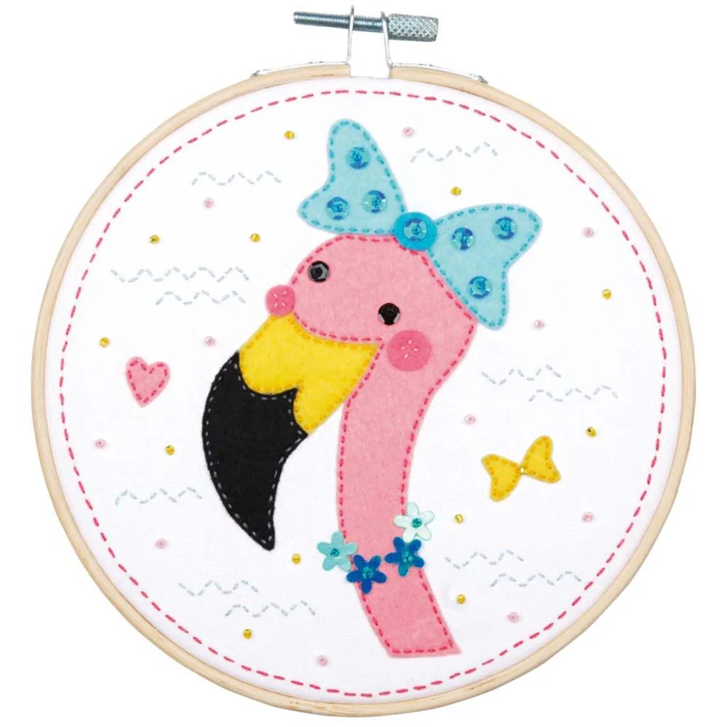 Vervaco Felt Applique Kit 6in, Round Flamingo