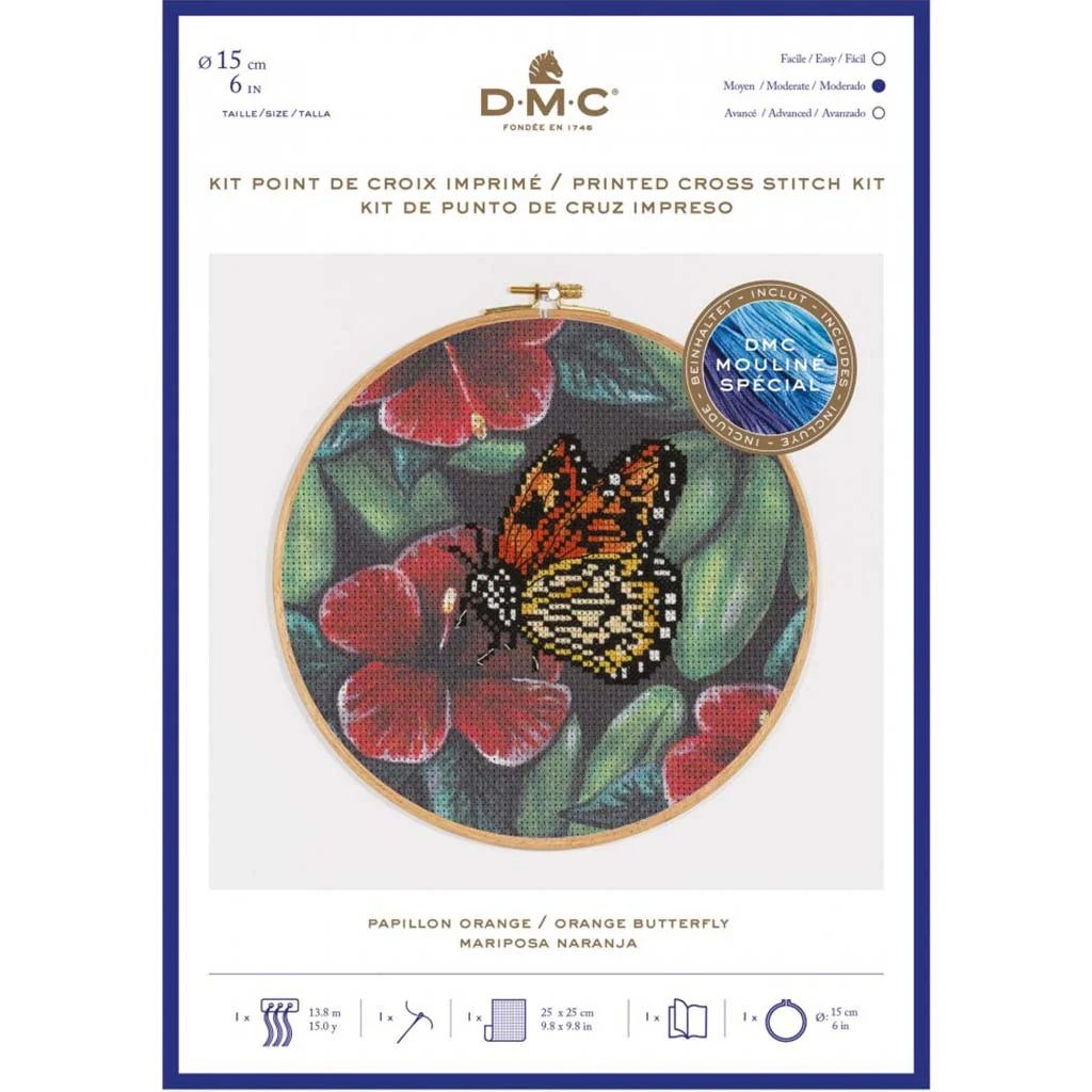 Counted Cross Stitch Kit 15cm x 15cm, Orange Butterfly