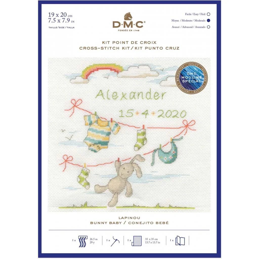 Cross Stitch Kit 13.7in x 13.7in, Bunny Baby
