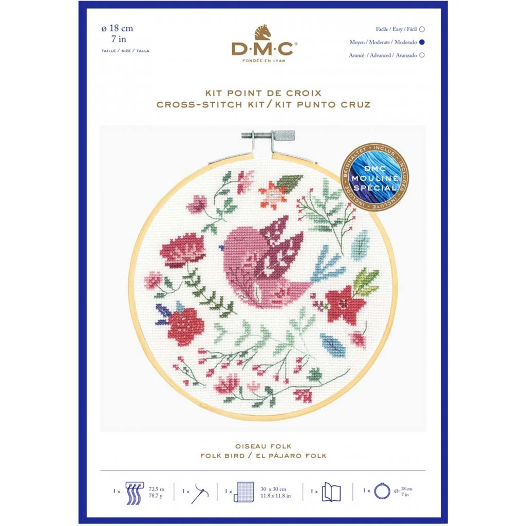 Counted Cross Stitch Kit 18cm, Folk Bird