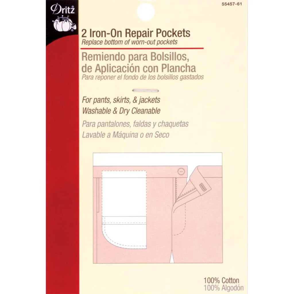 Iron-On Pocket 6.4in x 4in 2pkg, White