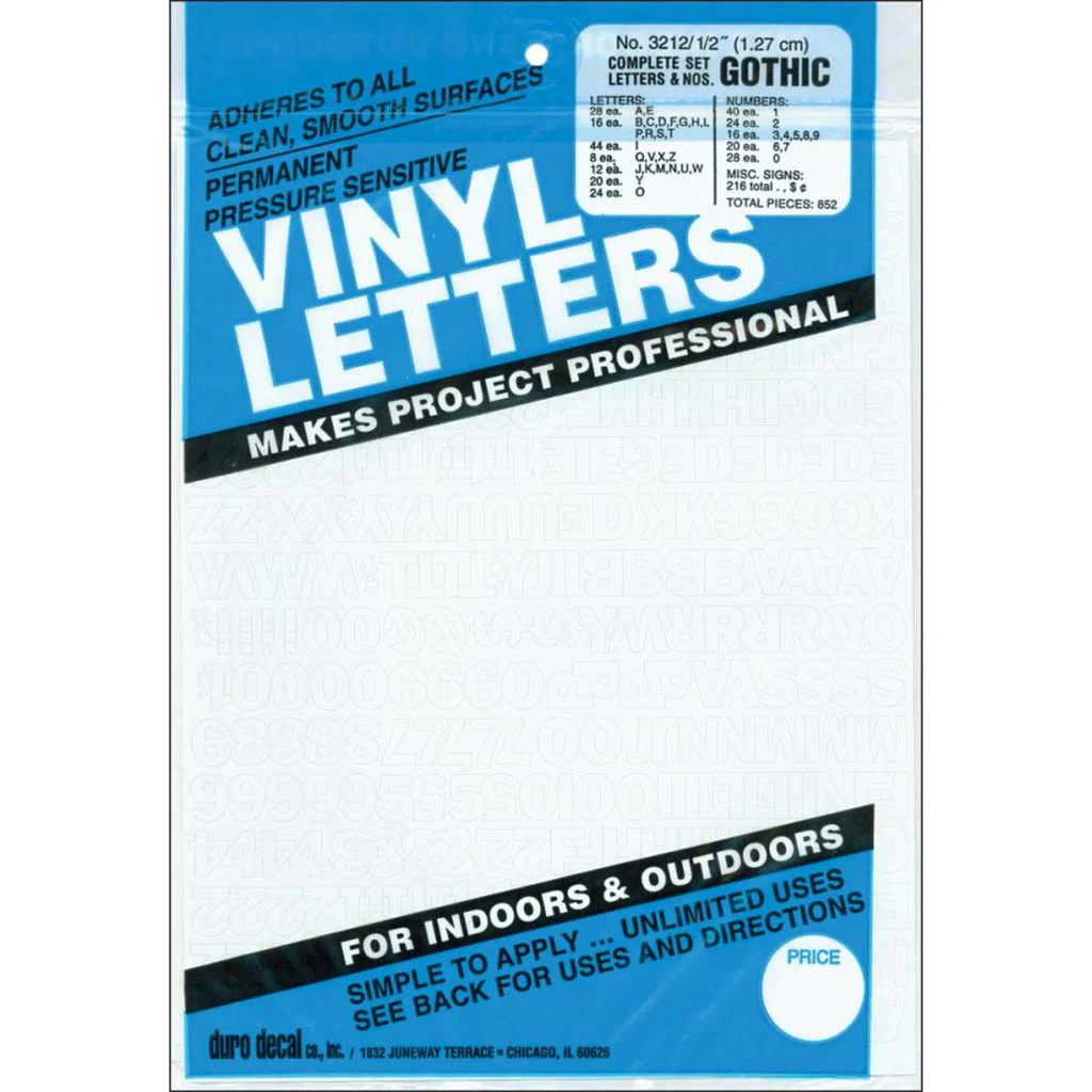 Permanent Adhesive Vynil Letters and Number Gothic White