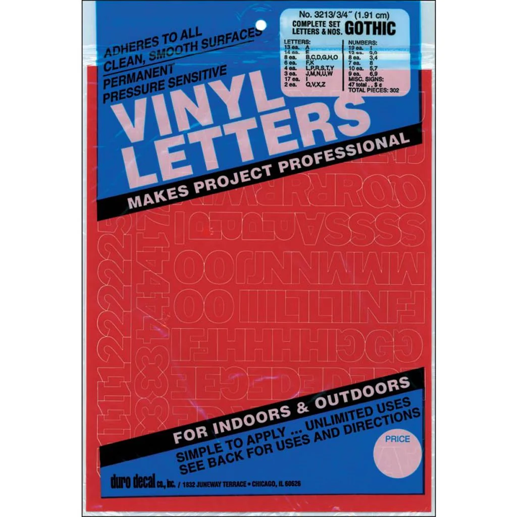 Permanent Adhesive Vynil Letters and Number Gothic Red