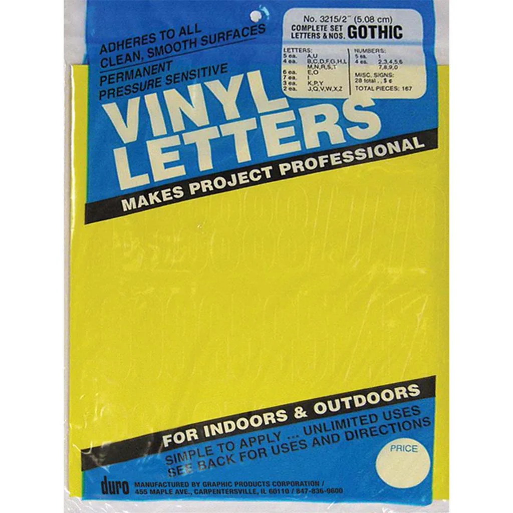 Permanent Adhesive Vynil Letters and Number Gothic Yellow
