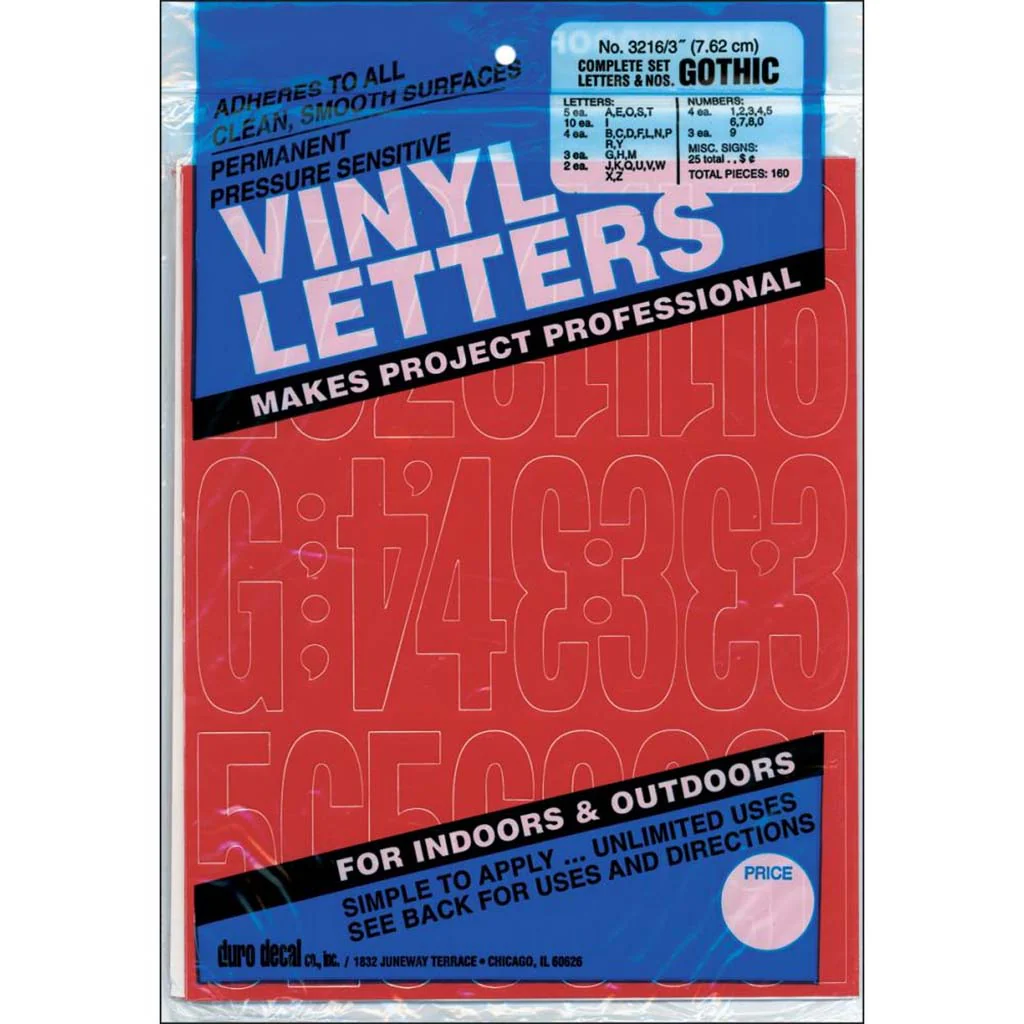 Permanent Adhesive Vynil Letters and Number Gothic Red