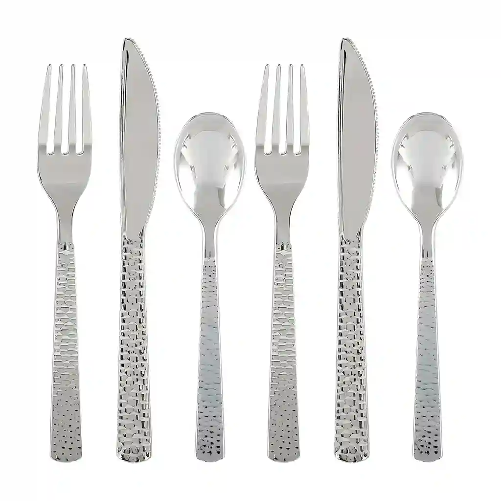 Hammered Silver Assorted Plastic Cutlery, 24ct