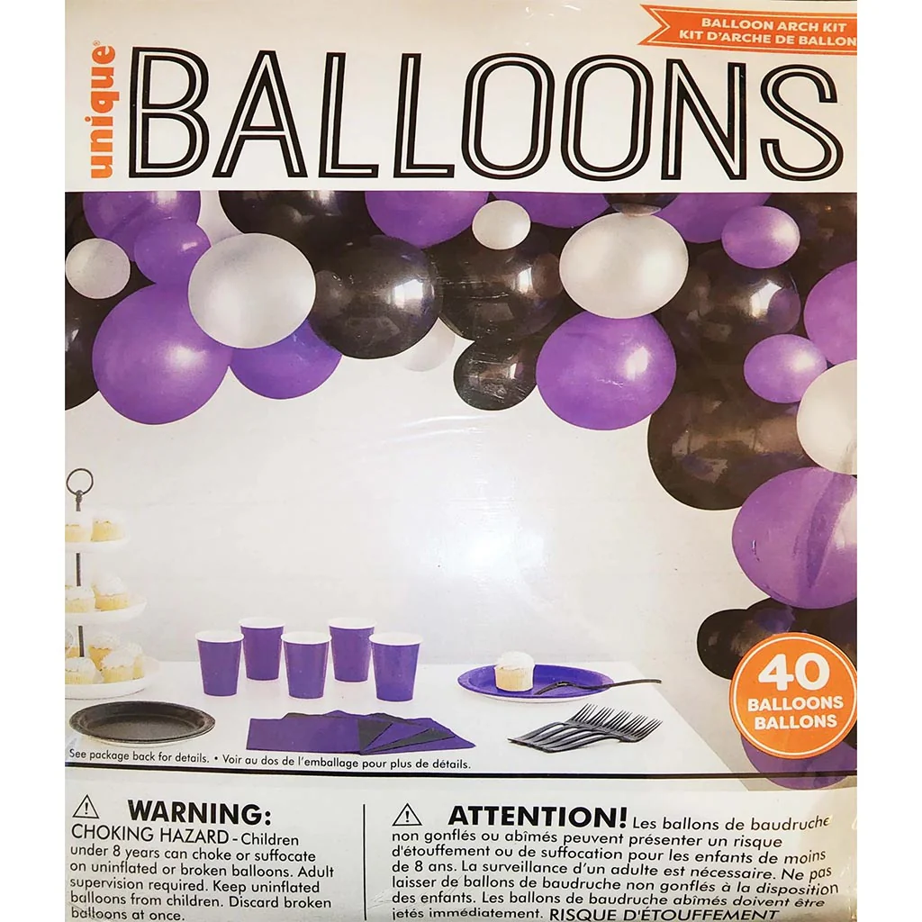 Black/Purple/Silver Balloon Arch Kit, 40pc