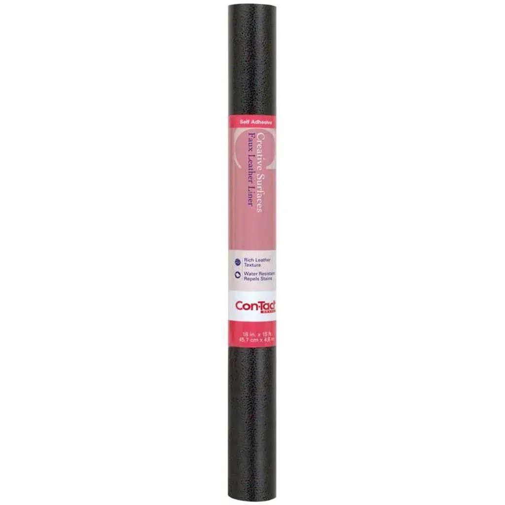 Con-Tact Non Adhesive Shelf Liner Faux Leather Black, 18in x 15ft