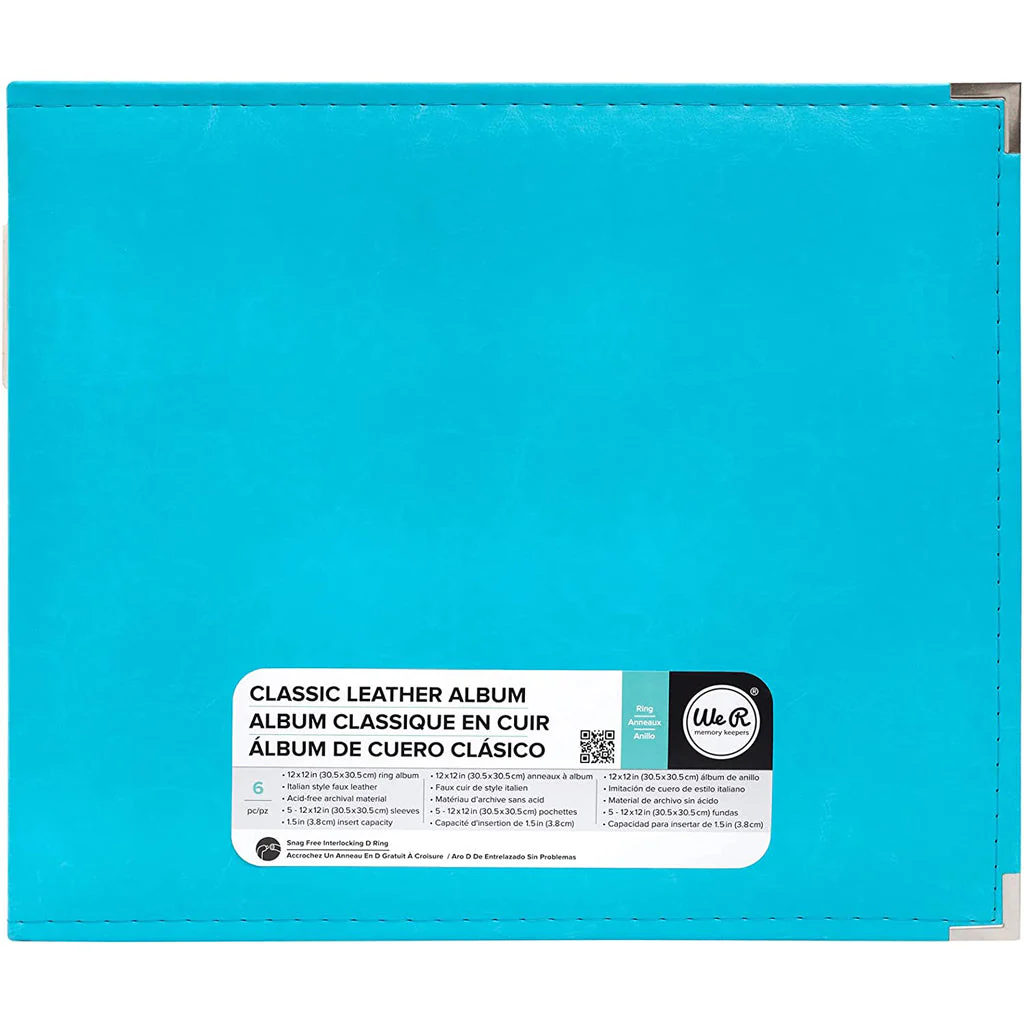 We R Memory Keepers Classic Leather D-Ring Album 12in x 12in, Aqua