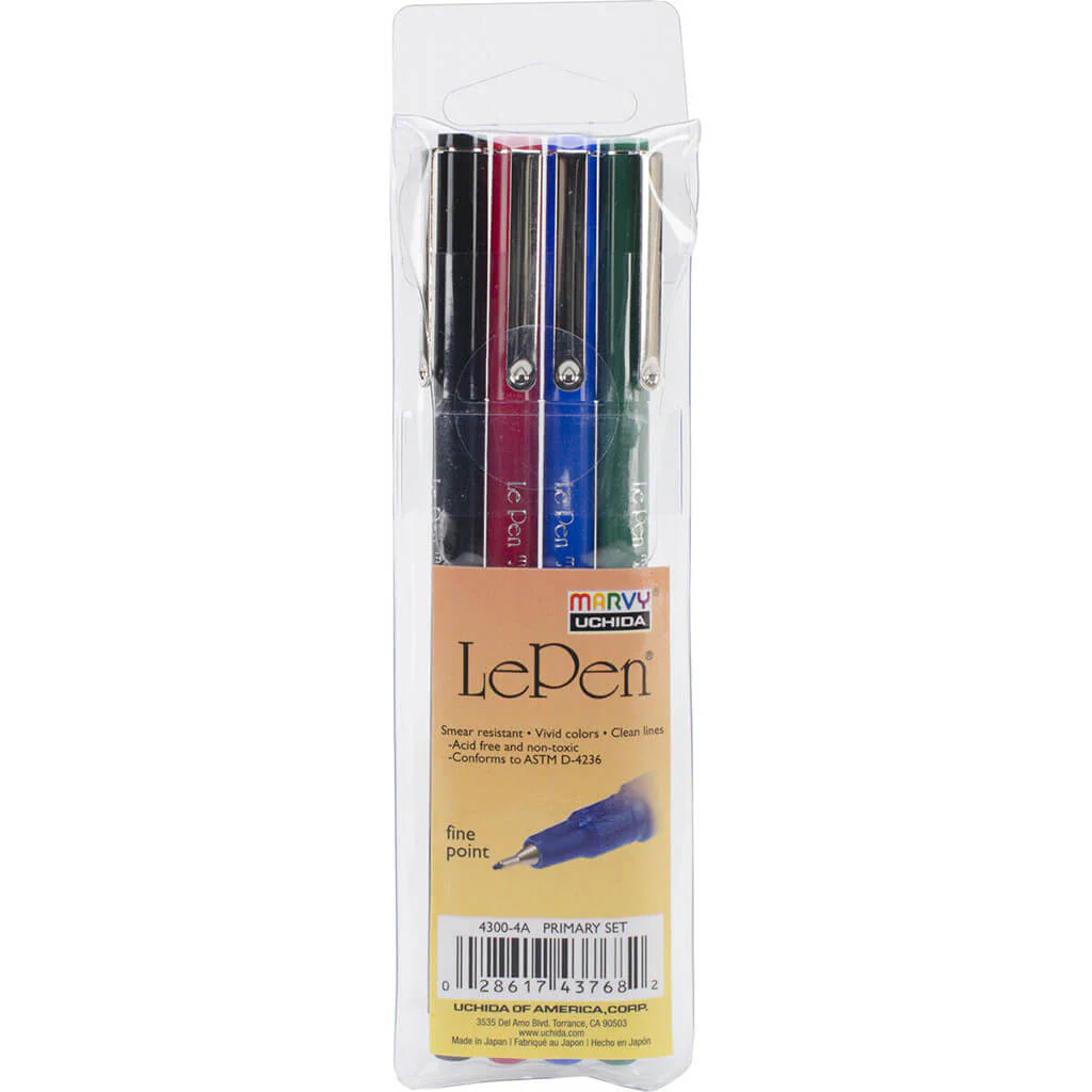 Le Pen Primary Color 4pc Set, Black, Red, Blue & Green