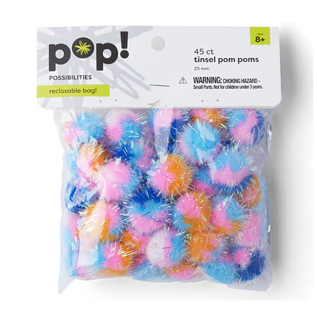 POP! Multicolor Tinsel Pom Poms 45ct 25mm