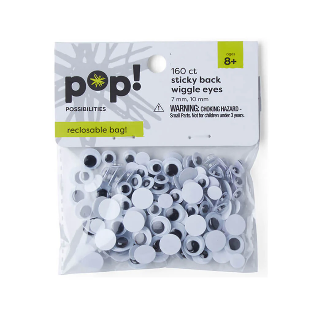 POP Possibilities Asst.Sticky-Back Wiggle Eyes - Black & White, 160ct