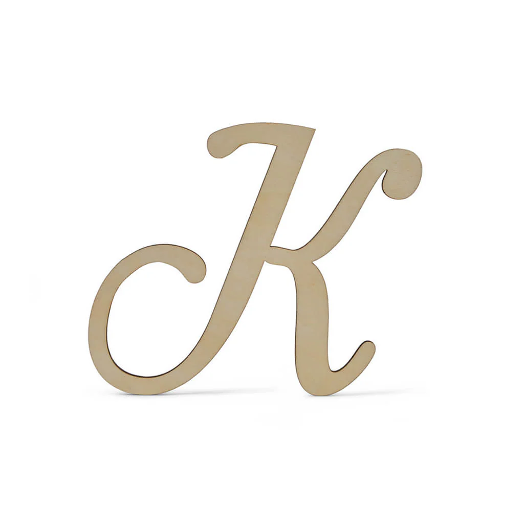 Flat Wood Fancy Script Uppercase K