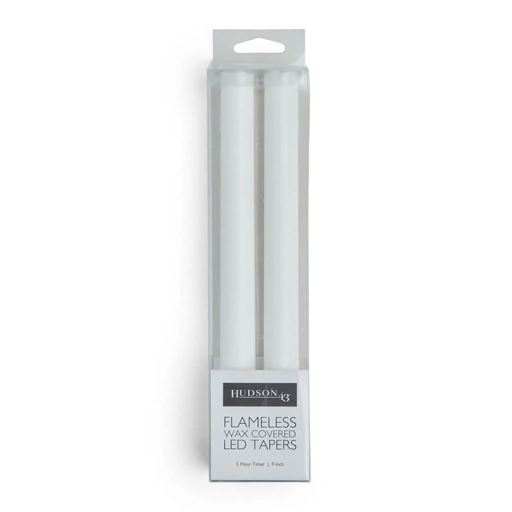 Flameless White LED Wax Taper Candles 2pk