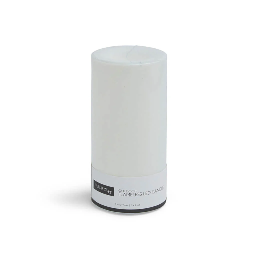 Flameless White LED Indoor Outdoor Pillar Candle, 3in x 6in