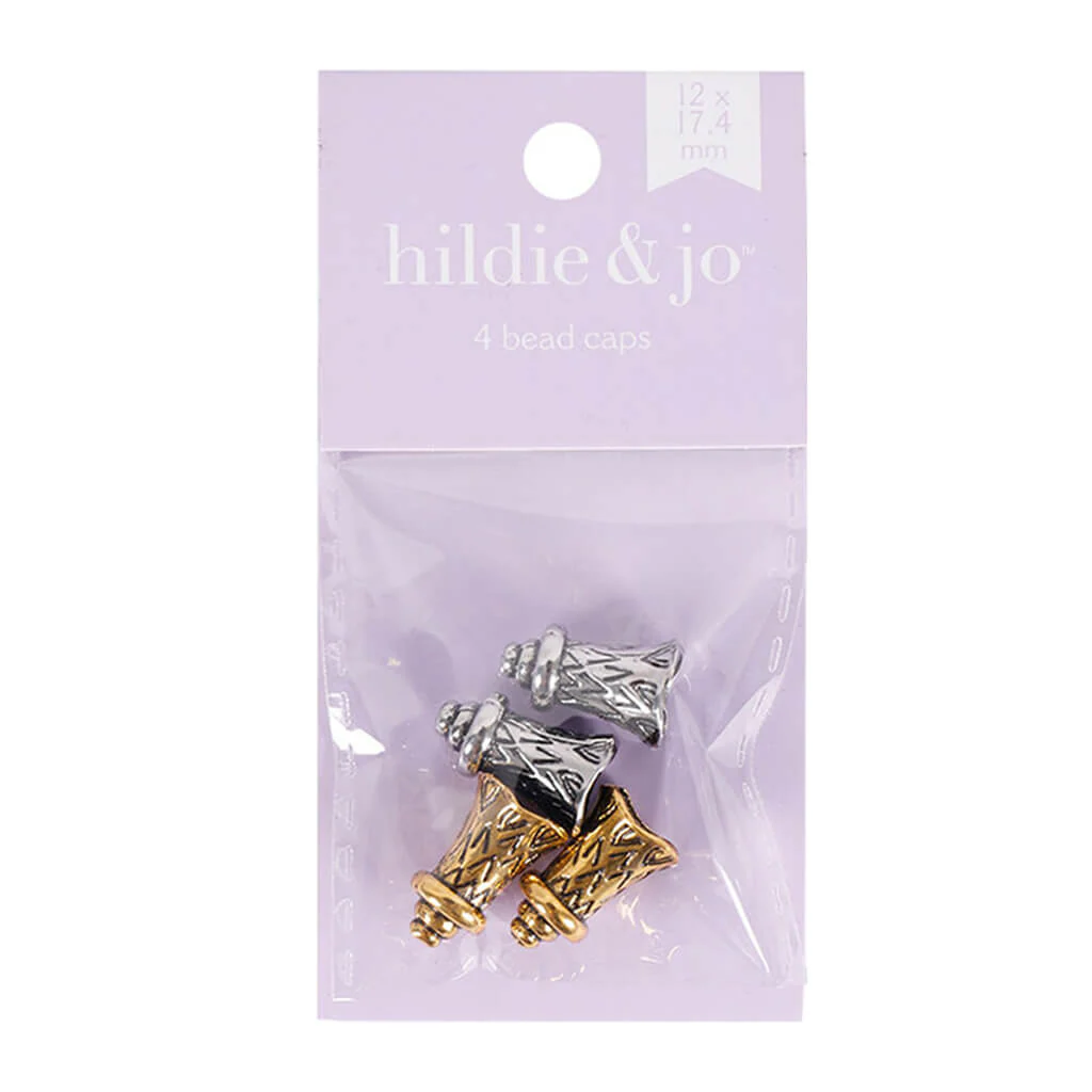 4 pk Long Metal Bead Caps - Gold & Silver