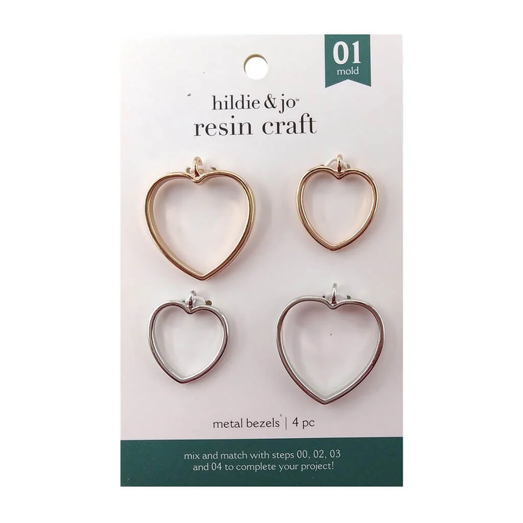 Resin Craft 4 pk Heart Metal Open Bezels - Silver & Gold