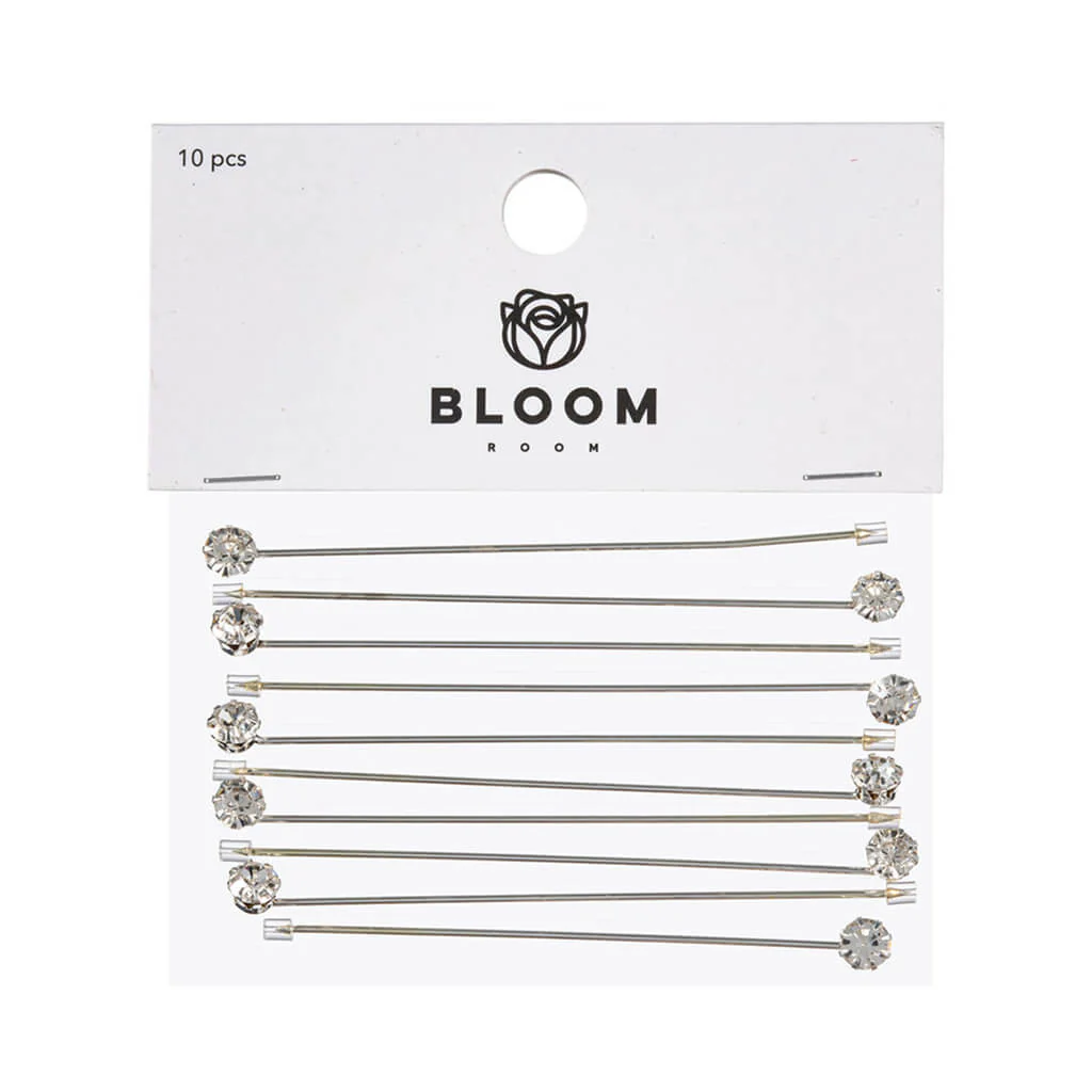 Pearl Pins with Clear Glass Stones 10pk