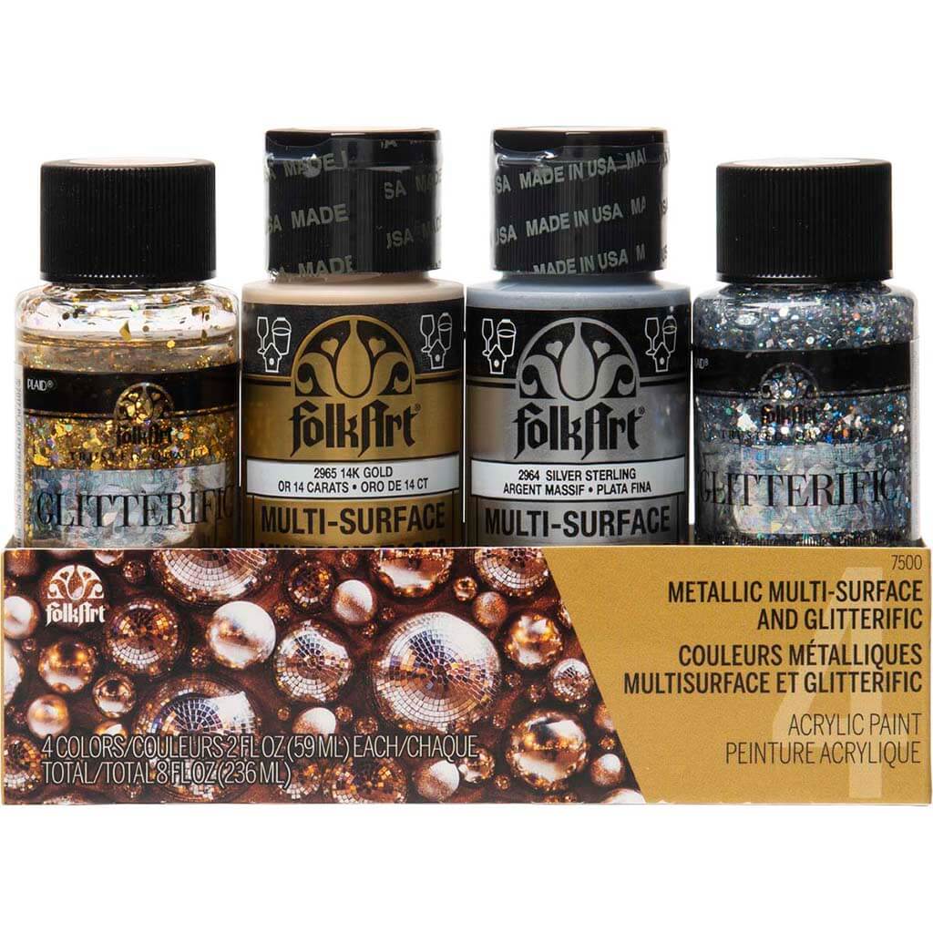 Folkart Multi-Surface & Glitterific Paint Set of 4